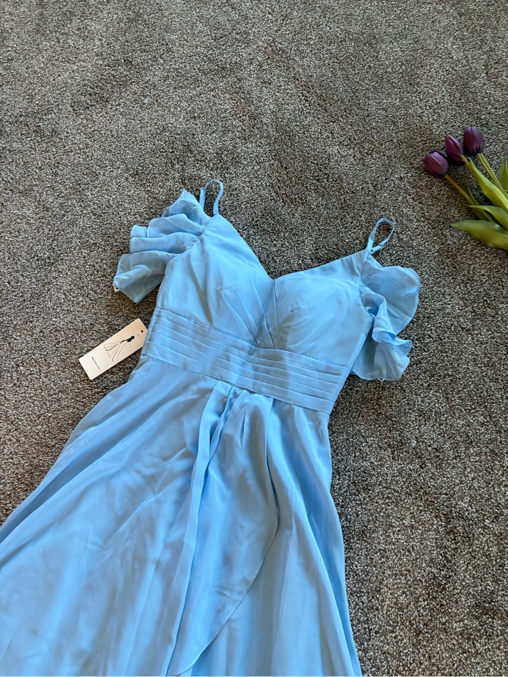 Light Blue Ruffle Cold-Shoulder Midi Dress - Picture 5 of 8